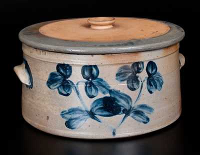 Cobalt-Decorated Stoneware Cake Crock with Lid, Baltimore, MD origin