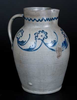 Scarce Baltimore Stoneware Pitcher with Slip-Trailed Floral Decoration, c1820