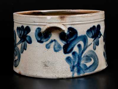 One-Gallon Remmey, Philadelphia Stoneware Cake Crock w/ Cobalt Floral Decoration