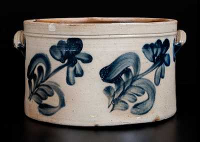 One-Gallon Remmey, Philadelphia Stoneware Cake Crock w/ Cobalt Floral Decoration
