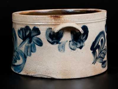 One-Gallon Remmey, Philadelphia Stoneware Cake Crock w/ Cobalt Floral Decoration