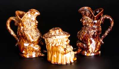 Three Rockingham-Glazed Toby Articles, Lyman, Fenton & Co., Bennington, VT, c1849-58