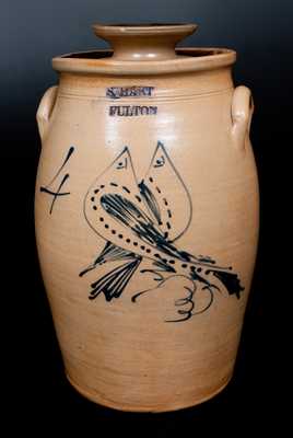 Scarce S. HART / FULTON Four-Gallon Stoneware Double Birds Churn