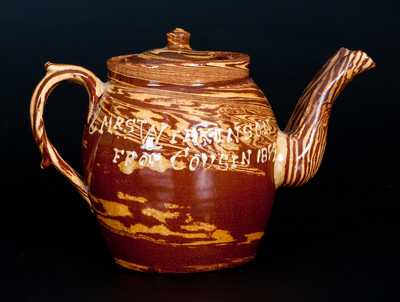 English Double-Spouted Redware Presentation Teapot, 1899