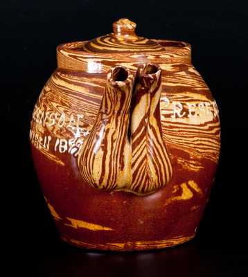 English Double-Spouted Redware Presentation Teapot, 1899