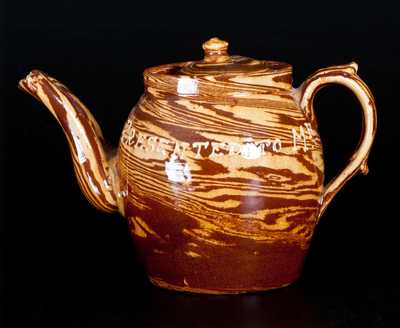 English Double-Spouted Redware Presentation Teapot, 1899