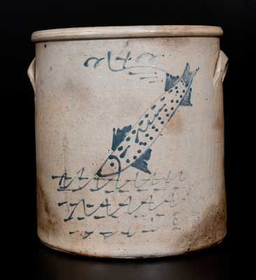 Unusual Ohio Stoneware Crock w/ Swimming Fish Decoration