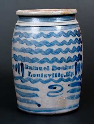 Exceptional Samuel Booker / Louisville, KY Stoneware Jar with Profuse Cobalt Decoration