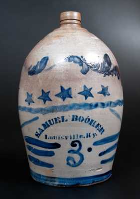 Rare SAMUEL BOOKER / Louisville, KY Stoneware Jug with Stars Decoration