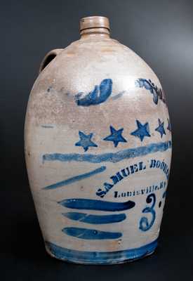 Rare SAMUEL BOOKER / Louisville, KY Stoneware Jug with Stars Decoration