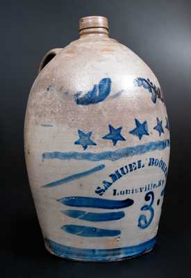 Rare SAMUEL BOOKER / Louisville, KY Stoneware Jug with Stars Decoration