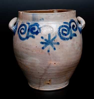 Extremely Rare C. CROLIUS Manhattan Stoneware Jar w/ Eighteenth-Century-Style Watchspring Design