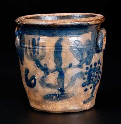 Rare Ohio Miniature Salesman s Sample Stoneware Jar w/ Floral Decoration and Brushed