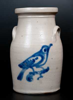 Rare One-Gallon New York State Stoneware Churn with Bird Decoration