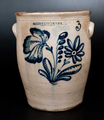 3 Gal. F. STETZENMEYER / ROCHESTER, N.Y. Stoneware Jar with Slip-Trailed Floral Decoration