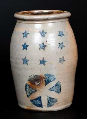 Unusual Western PA Stoneware Jar with Stars Decoration