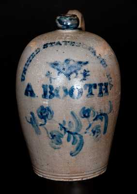 Extremely Rare Western PA Eagle Jug, Stenciled "UNITED STATES OF AMERICA" and "A. BOOTH"