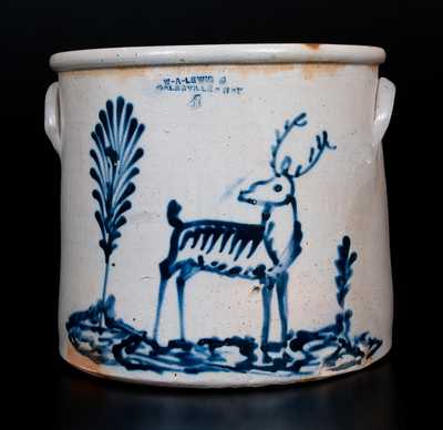 Extremely Rare W. A. LEWIS / GALESVILLE, NY Stoneware Crock with Deer Decoration