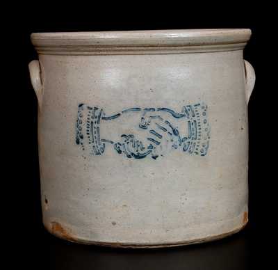 Stoneware Crock with Shaking Hands Decoration att. Somerset Potters Works, Somerset, MA
