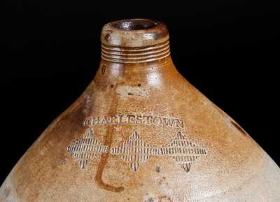 CHARLESTOWN (Mass.) Stoneware Jug with Impressed Diamond Designs