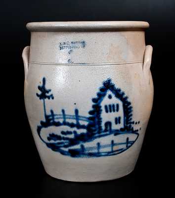 Rare J. & E. NORTON / BENNINGTON, VT Stoneware Crock w/ House, Tree and Fences Scene