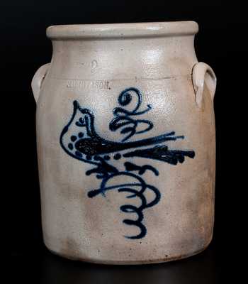 S. HART & SON, Fulton, NY Stoneware Jar with Bird Decoration