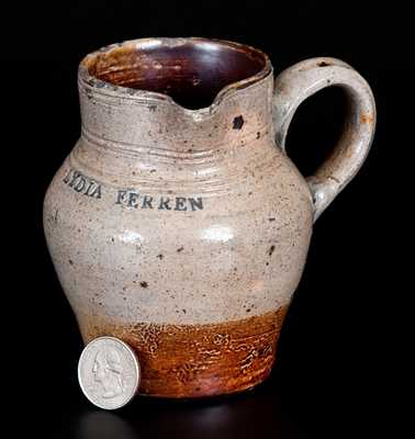 Important LYDIA FERREN, Charlestown, MA c1810 Stoneware Cream Pitcher