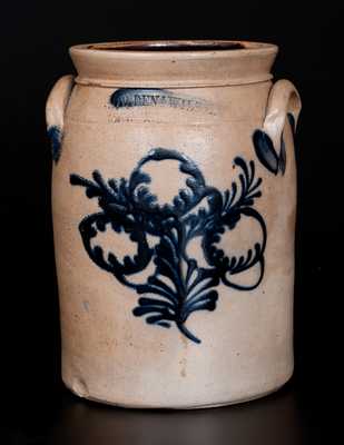 Rare COWDEN & WILCOX / HARRISBURG, PA Stoneware Jar w/ Slip-Trailed Floral Decoration