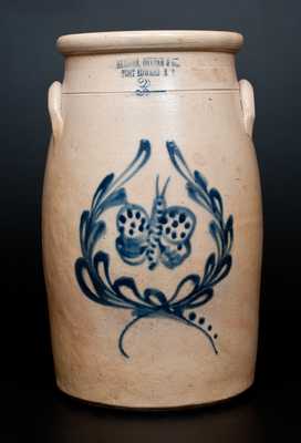 Rare HAXSTUN, OTTMAN & CO. / FORT EDWARD, N.Y. Stoneware Churn w/ Detailed Butterfly Decoration