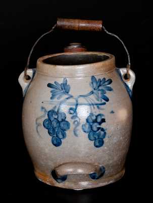 Fine COWDEN & WILCOX / HARRISBURG, PA  Stoneware Batter Pail w/ Grapes and Floral Decoration