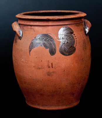 JOHN BELL / WAYNESBORO, PA Redware Handled Jar w/ Manganese Floral Decoration