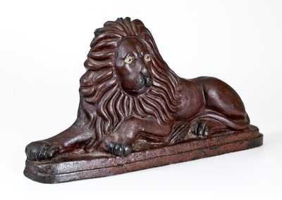 Large Stoneware Lion Mantle Figure with Flowing Mane and Painted Eyes