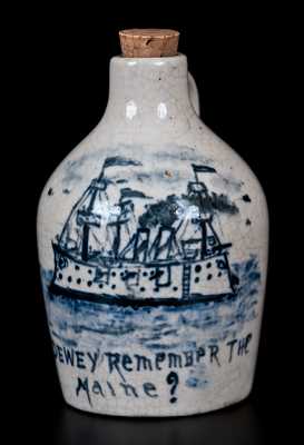 Miniature Dewey Remember the Maine? Jug Incised Made by Ferd Force, Akron Stoneware Company, Ohio, c1900.