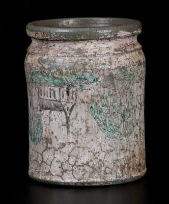 One-Pint JOHN BELL (Waynesboro, PA) Stoneware Jar with Later Cold-Painted Landscape