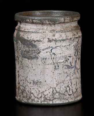 One-Pint JOHN BELL (Waynesboro, PA) Stoneware Jar with Later Cold-Painted Landscape