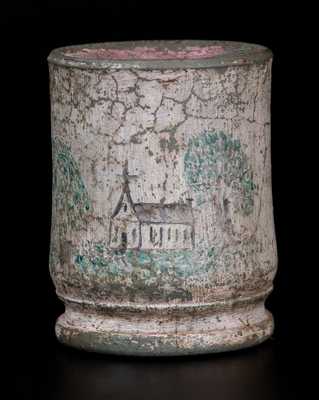 One-Pint JOHN BELL (Waynesboro, PA) Stoneware Jar with Later Cold-Painted Landscape
