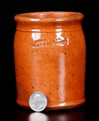 JOHN BELL / WAYNESBORO, PA One-Pint Orange Redware Canning Jar