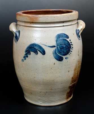 3 Gal. JOHN BELL / WAYNESBORO Stoneware Jar w/ Bold Cobalt Floral Decoration