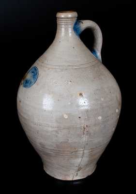 Very Rare Jonathan Fenton, BOSTON Stoneware Jug w/ Cartouche Featuring Potter s Initials, c1795