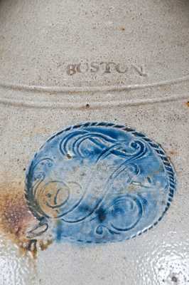 Very Rare Jonathan Fenton, BOSTON Stoneware Jug w/ Cartouche Featuring Potter s Initials, c1795