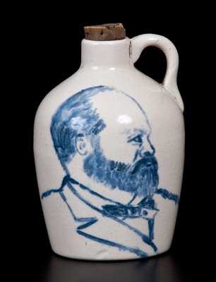 Rare Bristol Slip Stoneware Mini Jug with Cobalt Decoration Depicting James Garfield