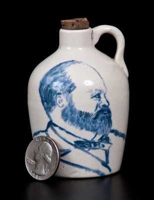 Rare Bristol Slip Stoneware Mini Jug with Cobalt Decoration Depicting James Garfield