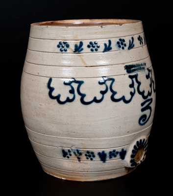 J. B. CAIRE & CO. / PO'KEEPSIE, NY Stoneware Keg w/ Profuse Slip-Trailed Decoration