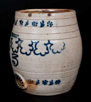 J. B. CAIRE & CO. / PO'KEEPSIE, NY Stoneware Keg w/ Profuse Slip-Trailed Decoration