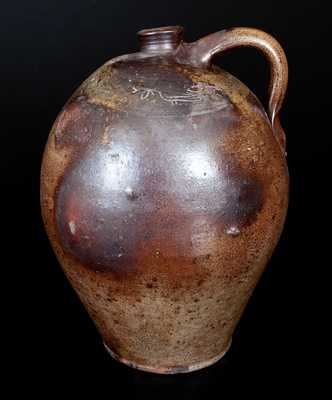 Stoneware RUM Jug w/ Coggled Bird Decoration att. Branch Green, Philadelphia, circa 1820