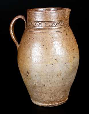 Unusual Old Bridge, NJ Stoneware Pitcher w/ Coggled Design and Light Iron-Oxide Dip