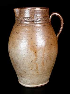 Unusual Old Bridge, NJ Stoneware Pitcher w/ Coggled Design and Light Iron-Oxide Dip