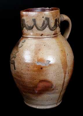 Possibly Connecticut Stoneware Pitcher w/ Leaf Decoration