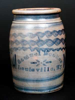 One-Gallon Samuel Booker / Louisville, Ky. Stoneware Advertising Crock w/ Seven Stripes Decoration