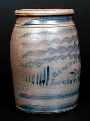 One-Gallon Samuel Booker / Louisville, Ky. Stoneware Advertising Crock w/ Seven Stripes Decoration